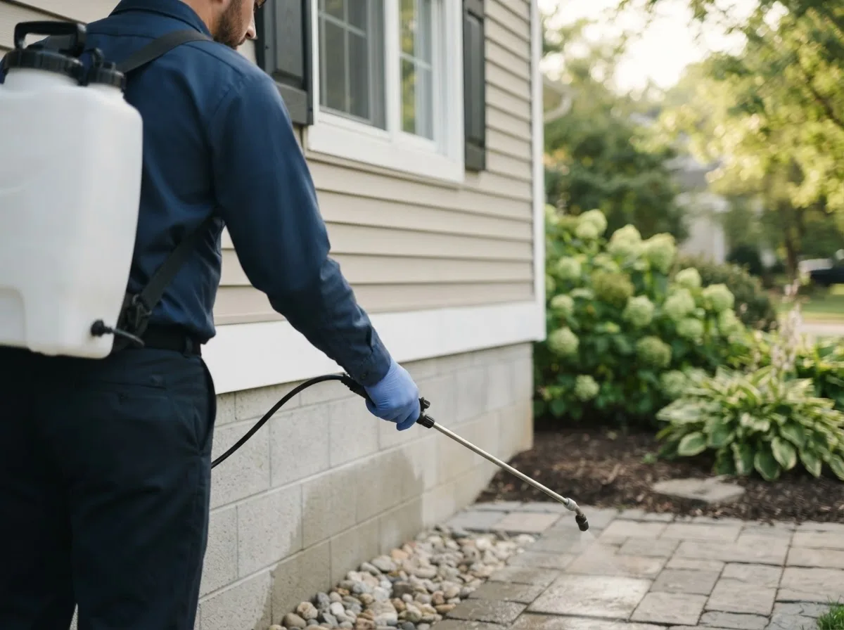 Pest control technician inspecting a home in Forest Hill, WV